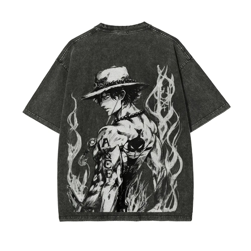 ワンピース エース 火の元素 レトロ ウォッシュド Tシャツ - Cosplay Flame Prop のレビューと価格